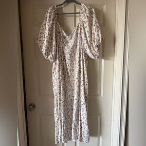 Floral Puff Sleeve Midi Dress